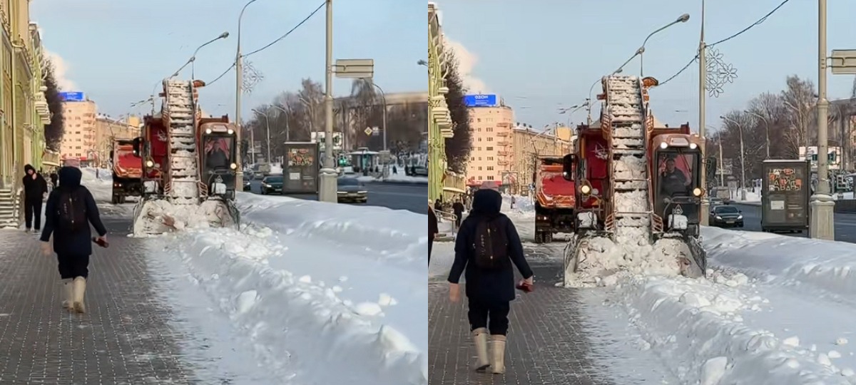 снегоуборочная машина убирает снег с улиц